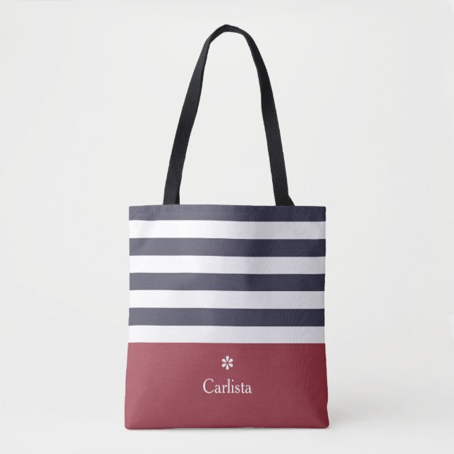 Breite blaue horizontale Streifen roter Name Daisy Tasche (Vorderseite)