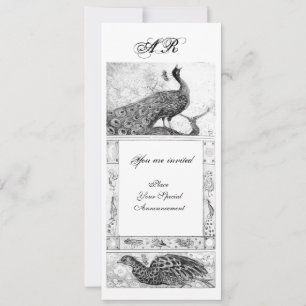 BREITE LIEBE PEACOCKS MONOGRAM Schwarz-weiß Einladung