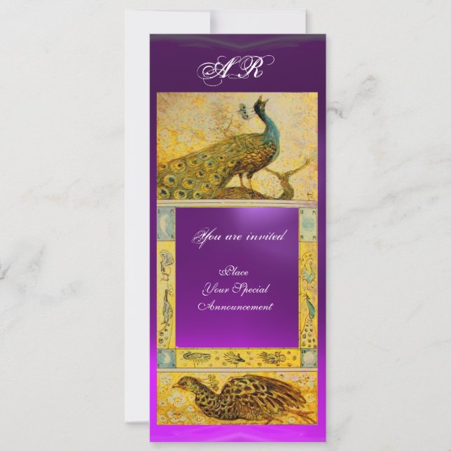 BREITE LIEBE PEACOCKS MONOGRAMM lila gelb Einladung (Vorderseite)