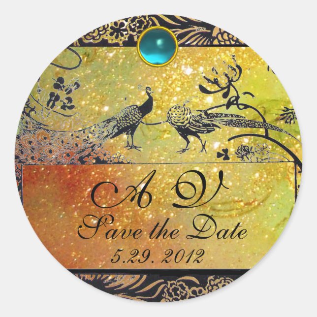 BREITE LIEBE VÖGEL MONOGRAM Schwarz-weiß Runder Aufkleber (Vorderseite)