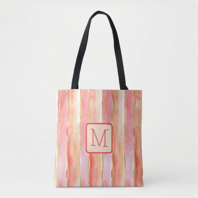 Breite Streifen-Tangerine-Farbbblock-Monogramm Tasche (Vorderseite)