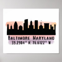 Breite und Länge der Baltimore Skyline