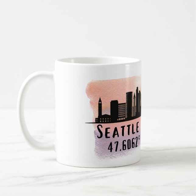 Breite und Länge der Skyline von Seattle City Kaffeetasse (Links)