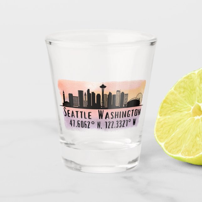 Breite und Länge der Skyline von Seattle City Schnapsglas (Vorderseite)