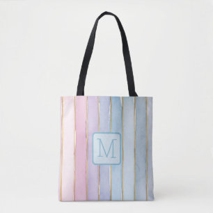Breite vertikale Streifen in Blau, Monogramm im Fa Tasche