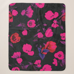 Breite Vintage, florale, stilisierte Tulpen. Sherpadecke