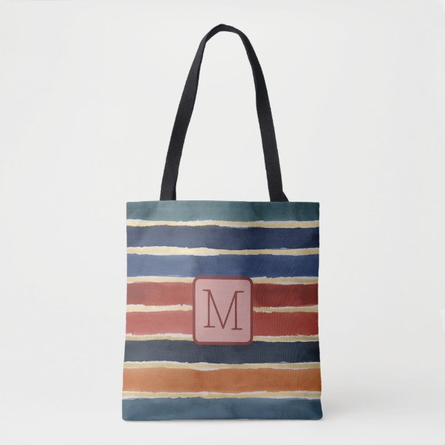 Breite Wasserfarbene Streifen Farbbblock-Monogramm Tasche (Vorderseite)