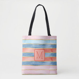 Breite Wasserfarbene Streifen Farbbblock-Monogramm Tasche