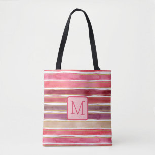Breite Wasserfarbenstreifen Pinks Farbblock Monogr Tasche