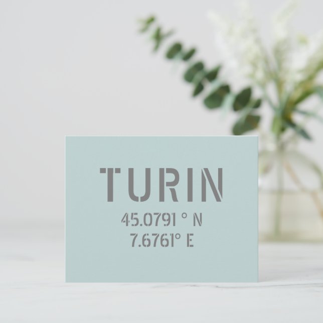 Breitengrad- und Längenkoordinaten von Turin Itali Postkarte (Stehend Vorderseite)