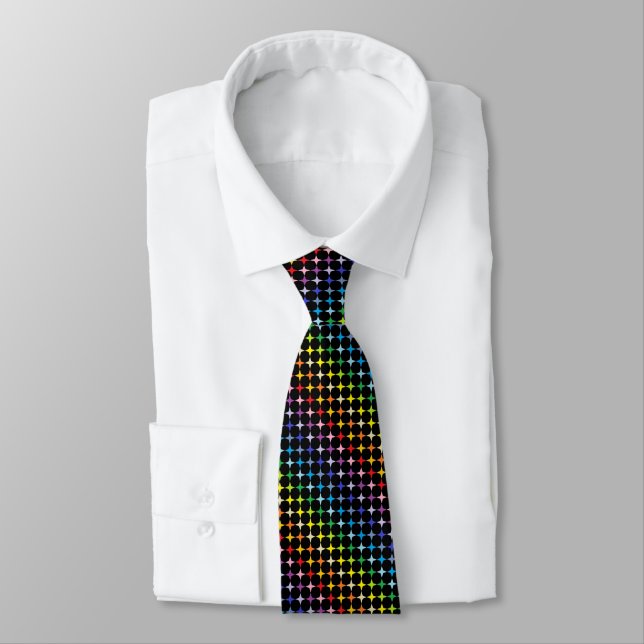 Breiter Bereich 4 Punkt Rainbow Stars Schwarz Krawatte (Gebunden)
