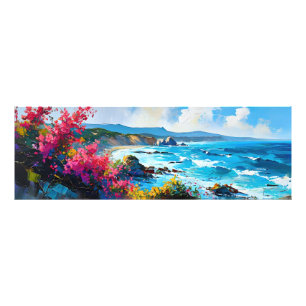Breiter Strand mit mediterranem Meer und Felsen Fotodruck