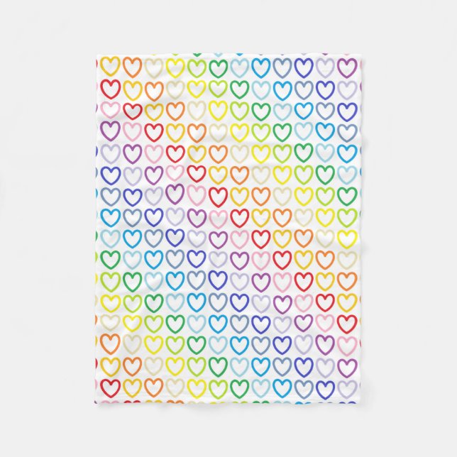 Breiterer Spektrum-Regenbogen umrissene Herzen Fleecedecke (Vorderseite)