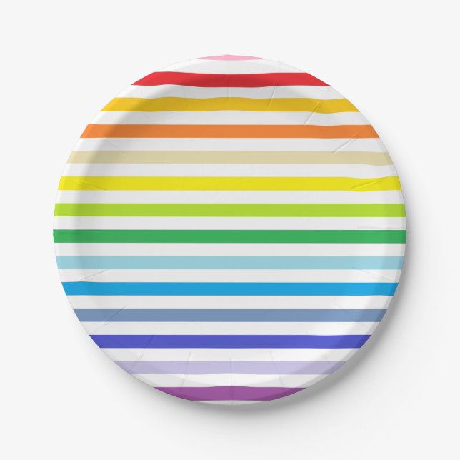 Breiterer Spektrum-Regenbogen und weiße Streifen Pappteller (Vorderseite)