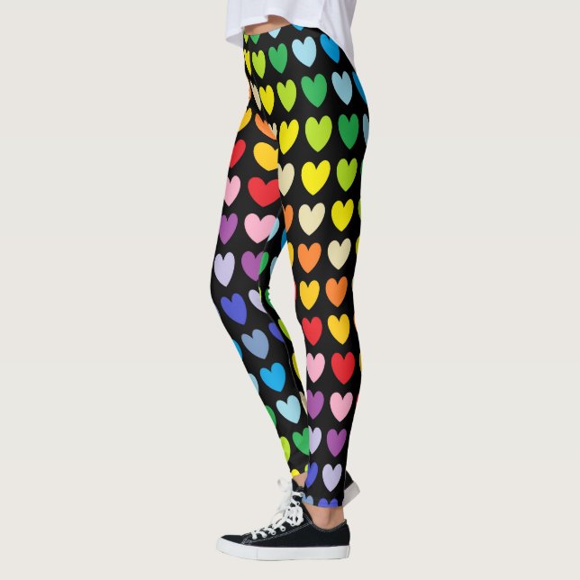 Breiteres Spektrum-Regenbogen-Herz-Schwarzes Leggings (Links)