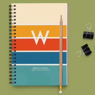 Breites Retro-Gestreiftes Monogramm Persönlich Notizbuch