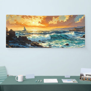 Breites Seascape Mittelmeer Goldener Sonnenunterga Banner