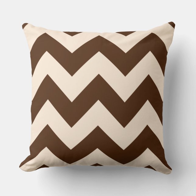 Breites Zickzack-Muster Brown und Creme Kissen (Vorderseite)