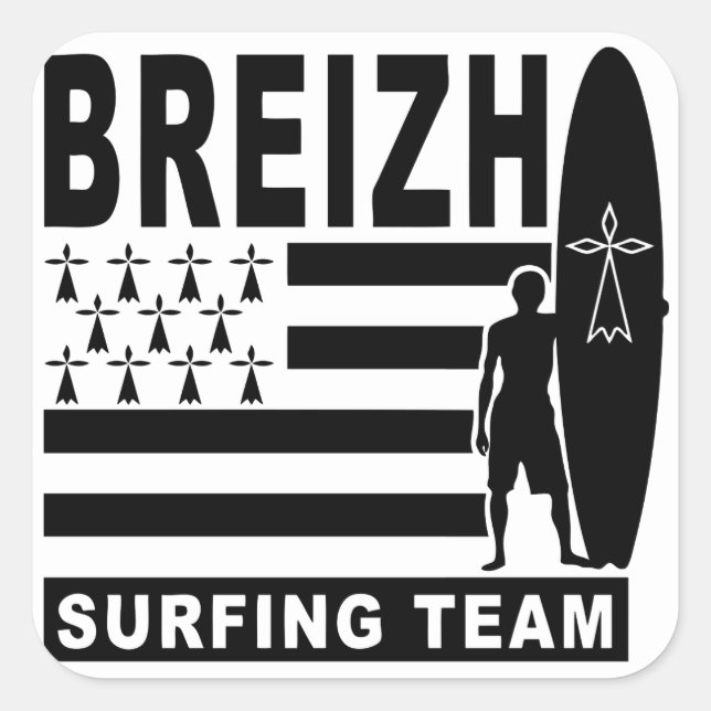 Breizh surfing quadratischer aufkleber (Vorderseite)