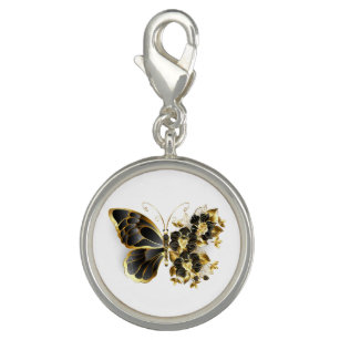 Breloque Gold flower Butterfly with Black Orchid