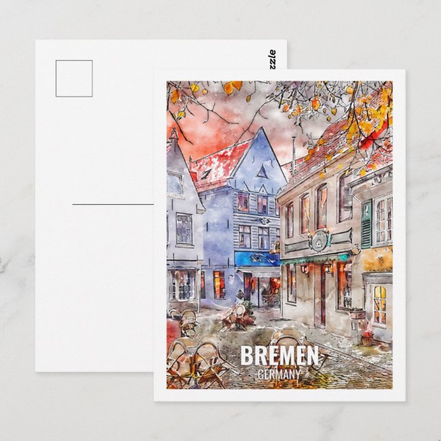 Bremen Deutschland Reisen Place Watercolor Postkarte (Vorne/Hinten)