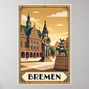 Bremen Deutschland Vintage-Reiseillustration Poster