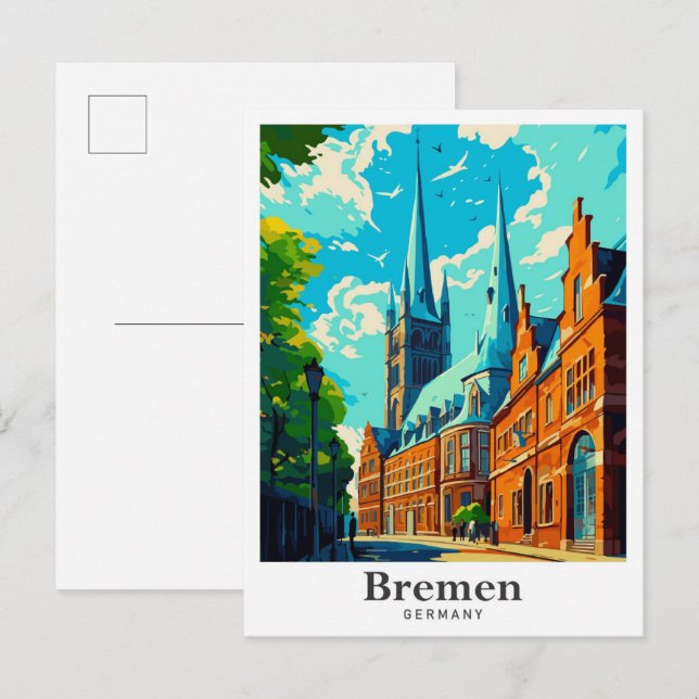 Bremen Deutschland Vintage Travel Portrait Postkarte (Vorne/Hinten)