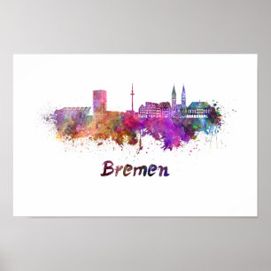 Bremen skyline im Watercolor Poster
