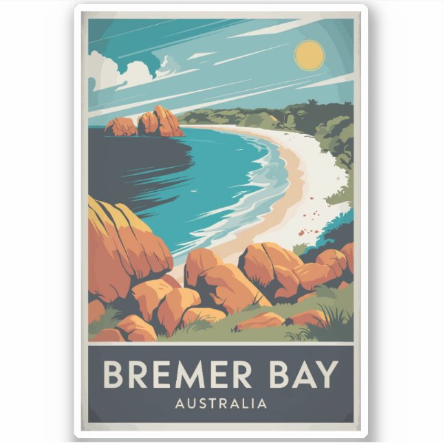 Bremer Bay Australia Illustration Travel Art Retro Aufkleber (Vorderseite)