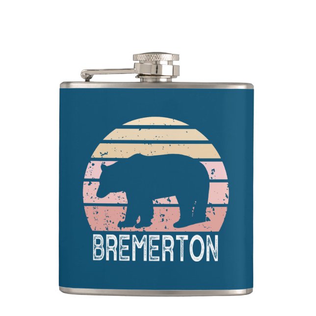Bremerton Washington Retro Bear Flachmann (Vorderseite)