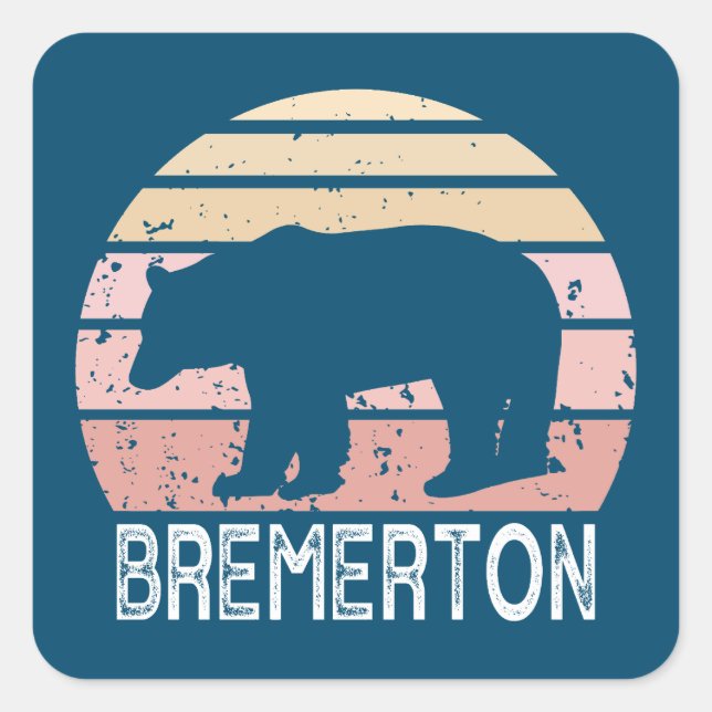 Bremerton Washington Retro Bear Quadratischer Aufkleber (Vorderseite)