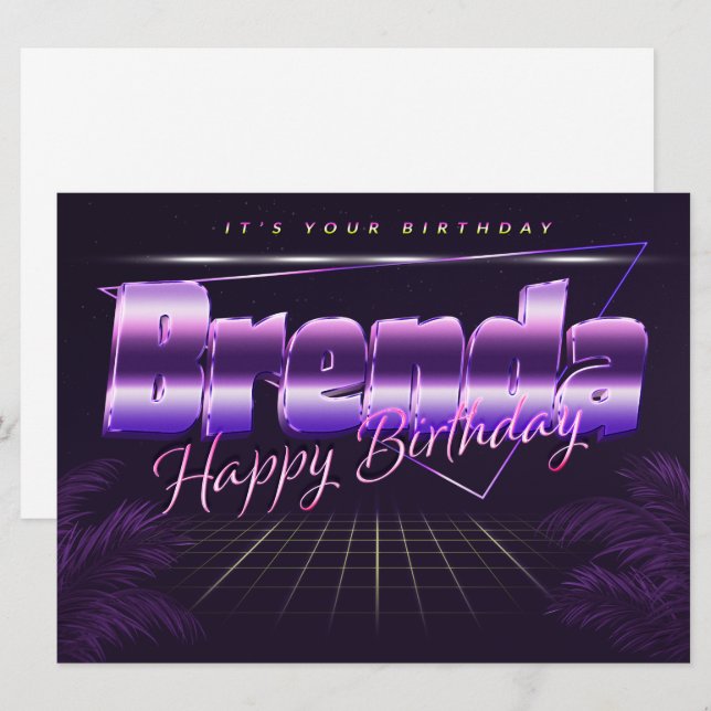 Brenda Name Vorname lila retro Karte Geburtstag (Vorne/Hinten)