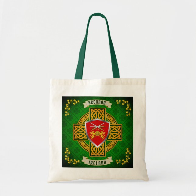 Brennan Irish Shield & Celtic Cross Personalisiert Tragetasche (Vorne)