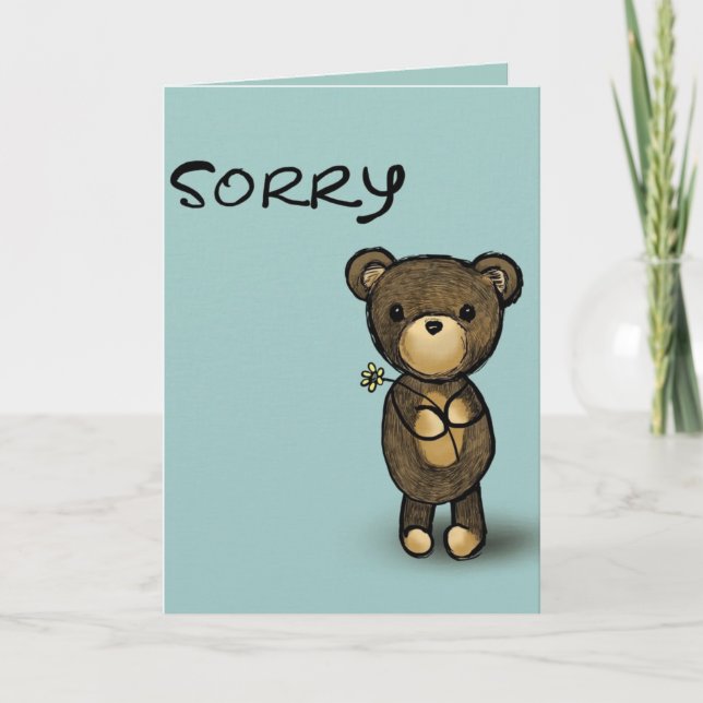 Brennbarer Bär mit Blume Sorry Karte (Vorderseite)