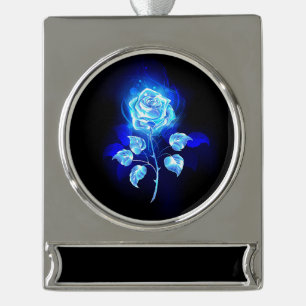Brennen der blauen Rose Banner-Ornament Silber