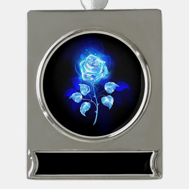 Brennen der blauen Rose Banner-Ornament Silber (Vorderseite)