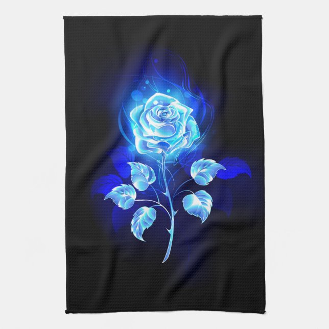 Brennen der blauen Rose Geschirrtuch (Vertikal)