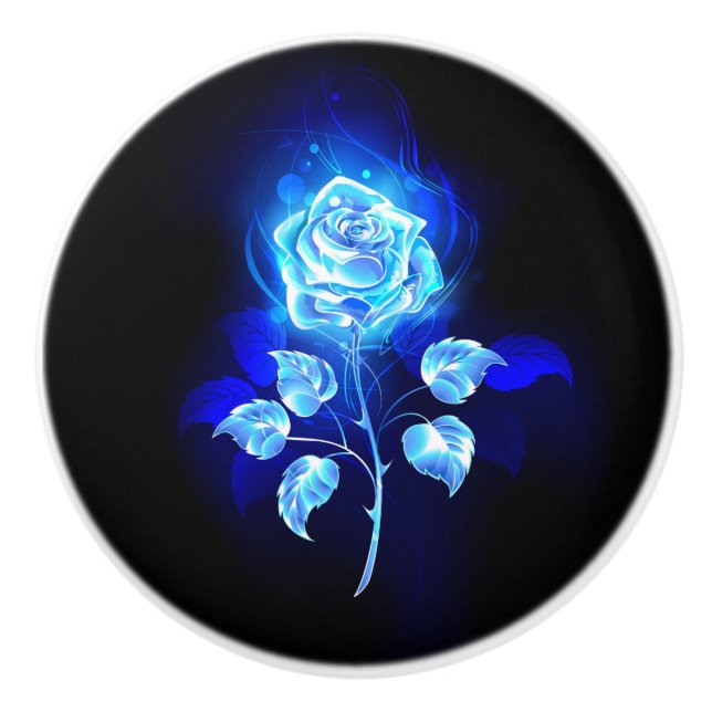Brennen der blauen Rose Keramikknauf (Vorderseite)