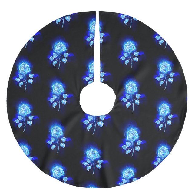 Brennen der blauen Rose Polyester Weihnachtsbaumdecke (Vorderseite)