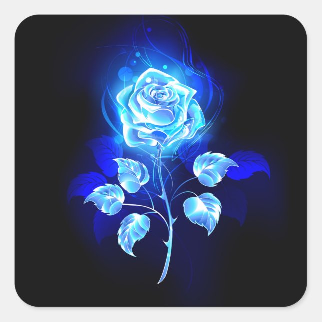Brennen der blauen Rose Quadratischer Aufkleber (Vorderseite)