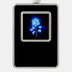 Brennen der blauen Rose Rahmen-Ornament Silber