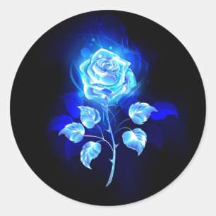 Brennen der blauen Rose Runder Aufkleber