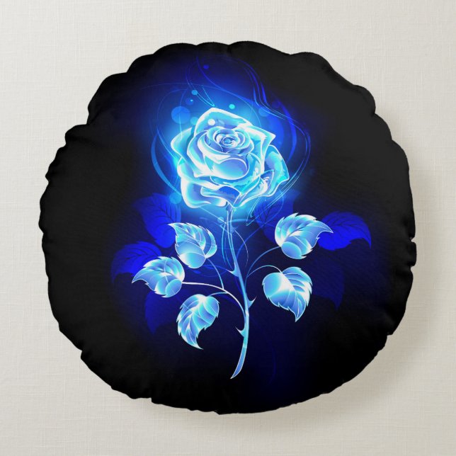 Brennen der blauen Rose Rundes Kissen (Vorderseite)