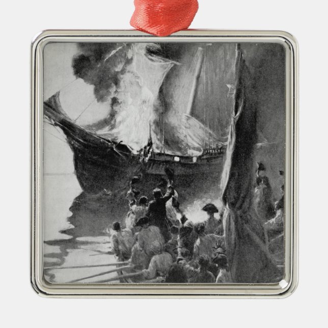 Brennen des Gaspee Silbernes Ornament (Vorne)