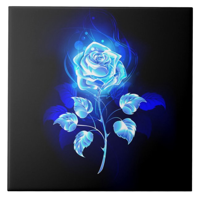 Brennende blaue Rose Fliese (Vorderseite)