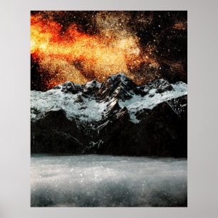Brennende Galaxie über majestätischen Bergen Poster