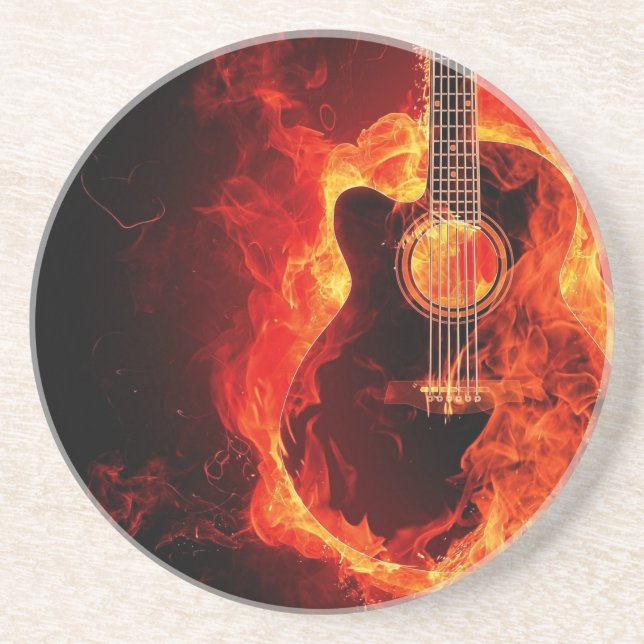 Brennende Gitarre, Orange Flames Music Rock Band Getränkeuntersetzer (Vorne)