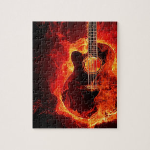 Brennende Gitarre, orange Flammen Musik Rockband