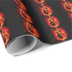 Brennende Gitarre, Orange Flammen Musik Rockband Geschenkpapier