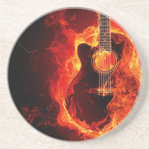 Brennende Gitarre, Orange Flammen Musik Rockband Getränkeuntersetzer